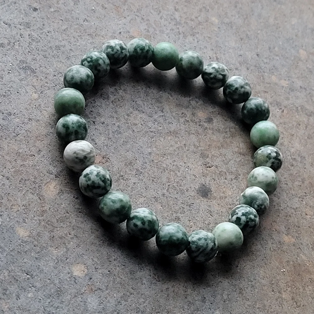 Green Spot Gemstone Bead Bracelet